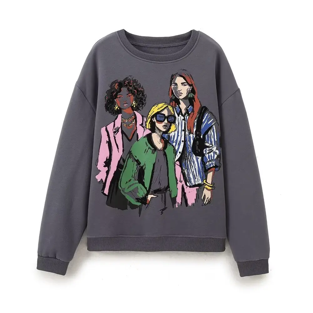 JNLEAOG Herfst Nieuwe Faionable Street Sle Long Sve ronde Ne meisjes bedrukt sweatshirt polyestervezel damestrui