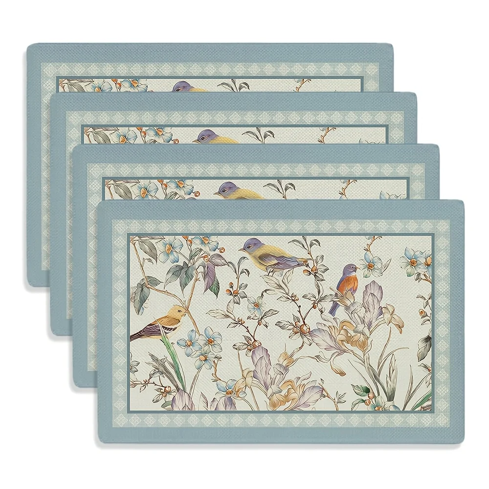 Fresh Yellow Tulip Bouquet White Linen Background Print Rectangular Placemats  Set Spring Floral Dining Table Decor Mats