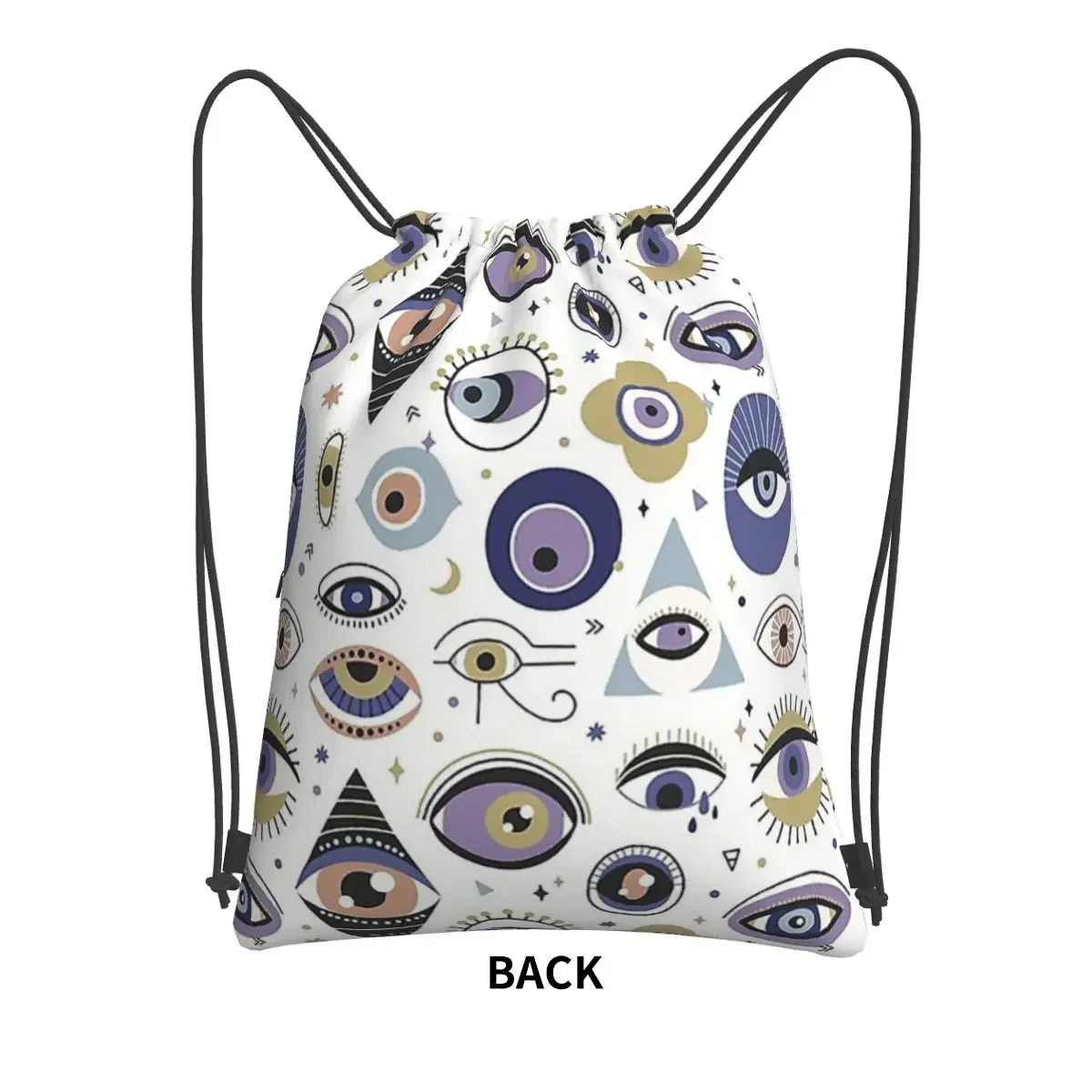 Mediterranean Evil Eye Portable Backpacks Drawstring Bag Fashion Drawstring Bundle Pocket Book Bags For School Students