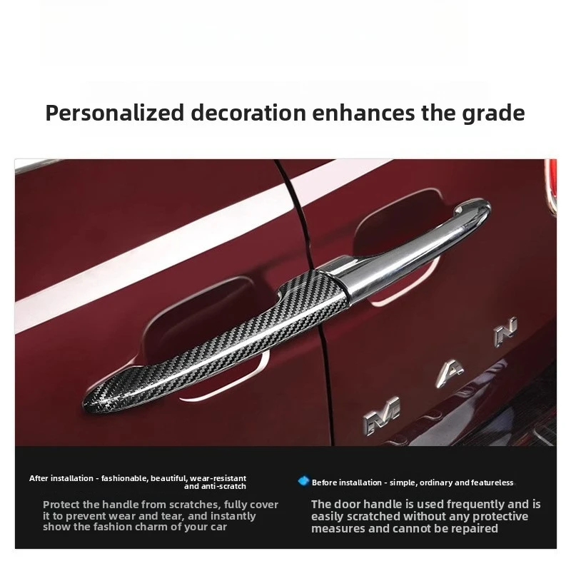 Real Carbon Fiber Rear Door Handle Cover, Car Exterior Decoration Trim, Styling Upgrade Accessories