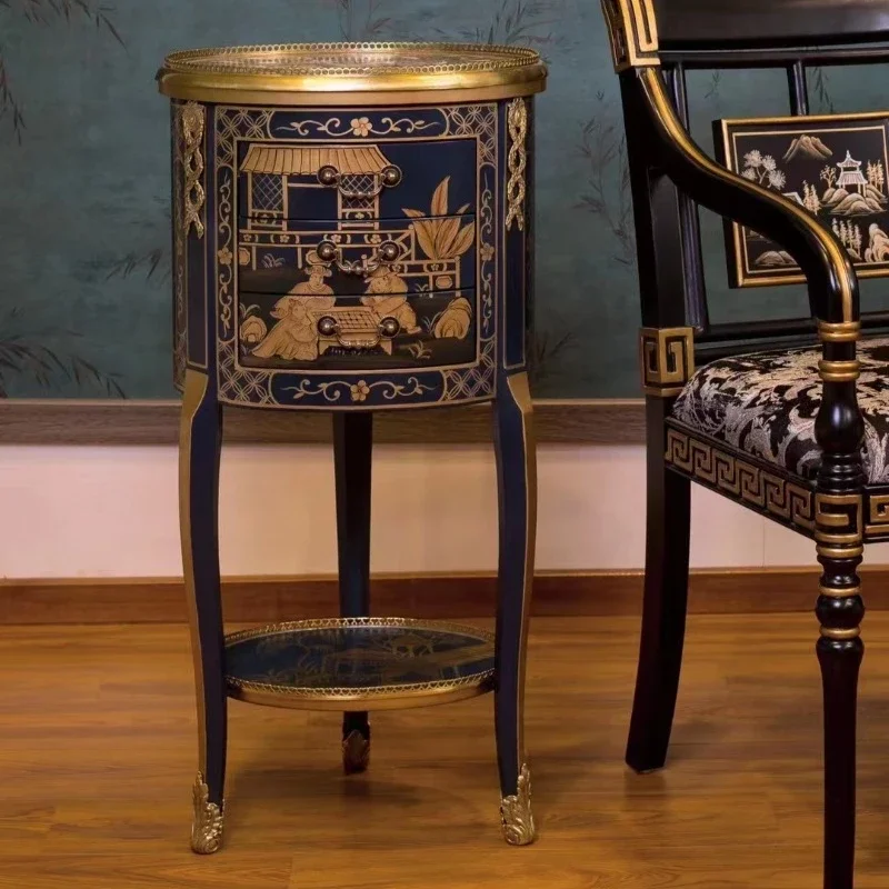 small furniture living room, household solid wood hand-painted corner table, sofa side table, small round table, flower table