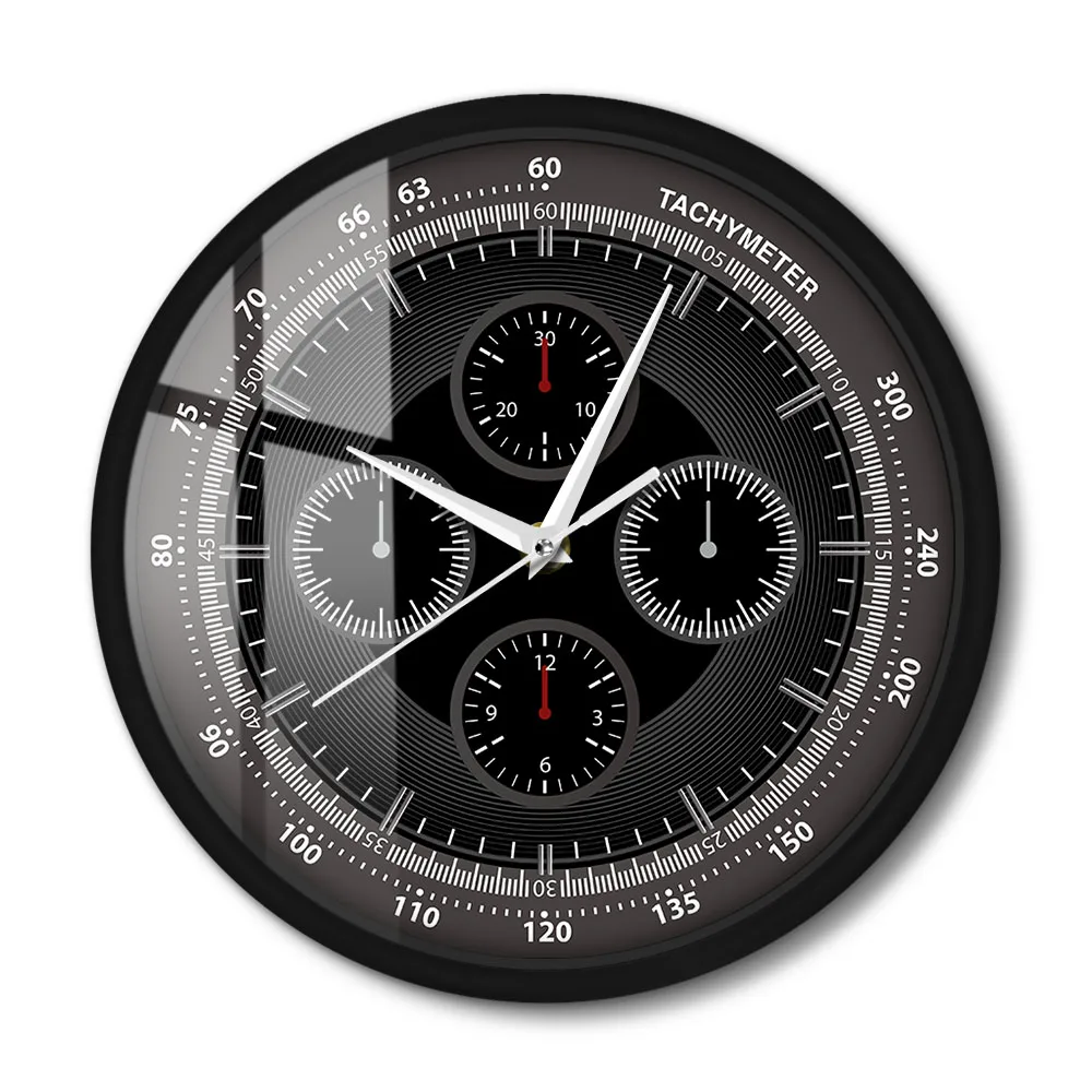 Tachymeter Handwatch Design Printing Wall Clock Home Decor Aircraft Instrument Panel Metal Frame Round Wall Watch For Man Cave