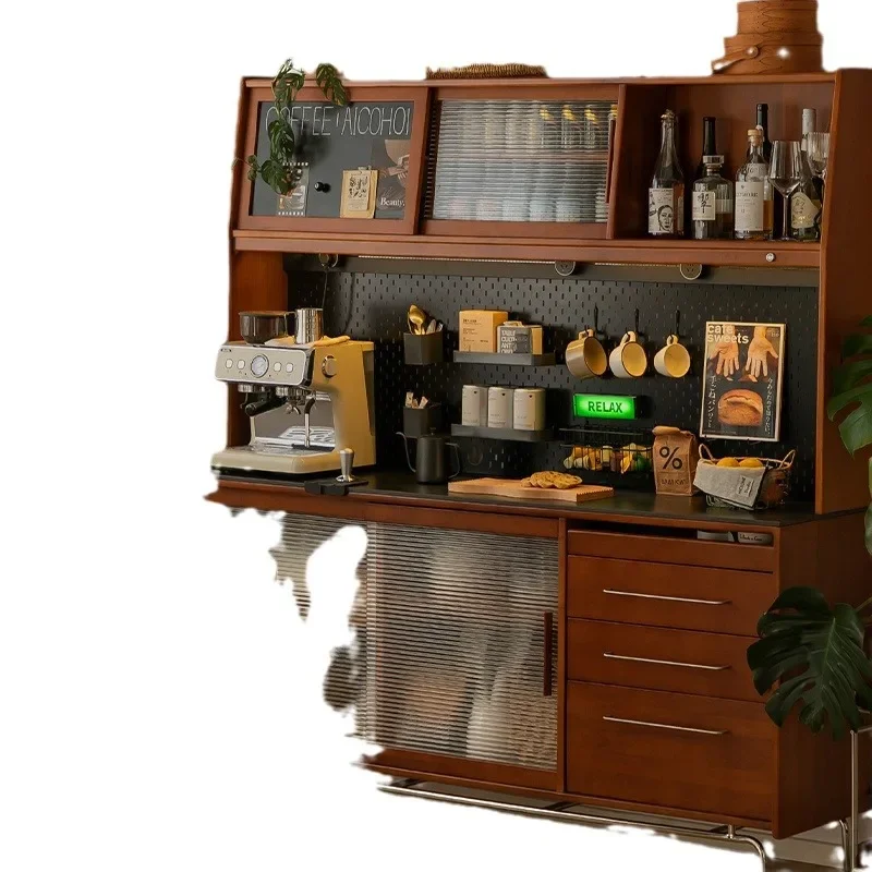 

Nordic, retro, solid wood, side cabinet, high cabinet, integrated against the wall, kitchen, wine cabinet