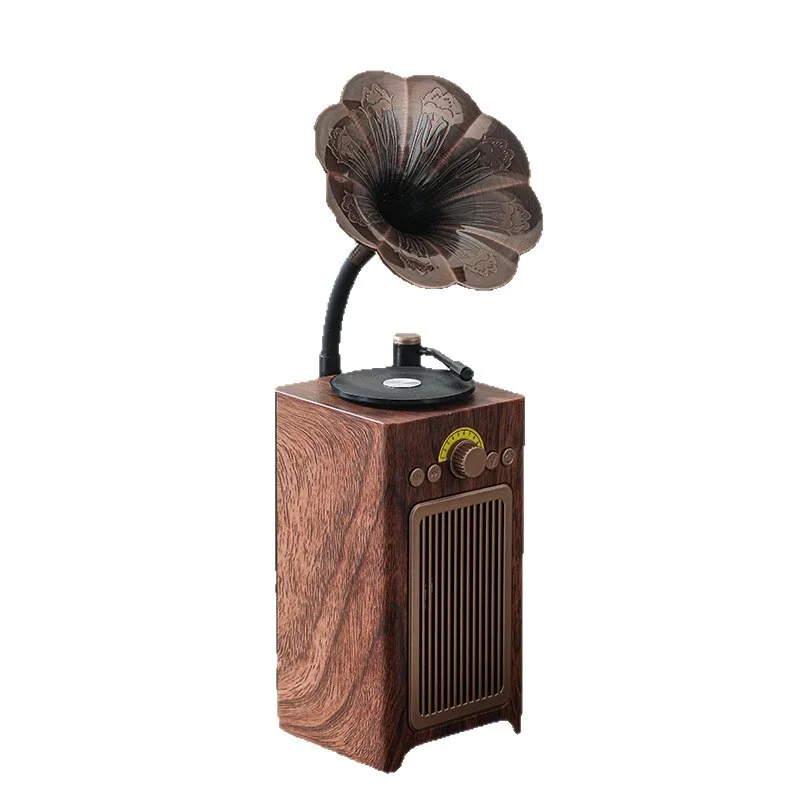 

New retro morning glory bluetooth speaker, nostalgic classical home radio, card creative portable wood grain stereo