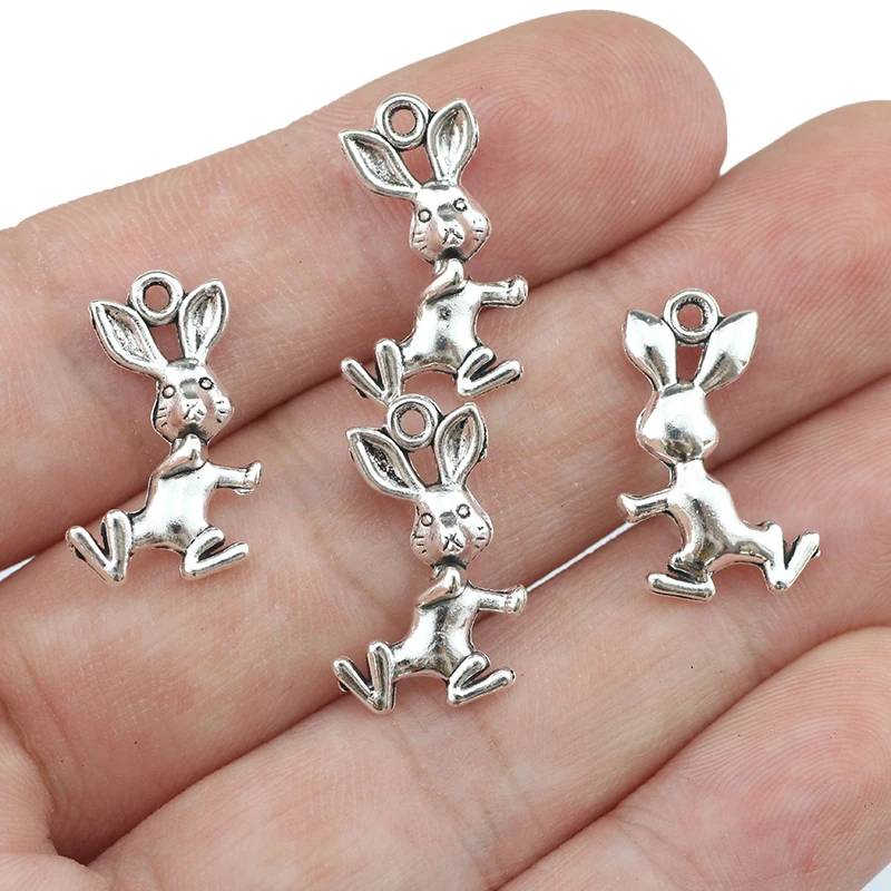 High Quality 20 Pieces/Lot 19mm*12mm Antique Silver Plated Animal Lovely Rabbit Charms For Jewelry Making