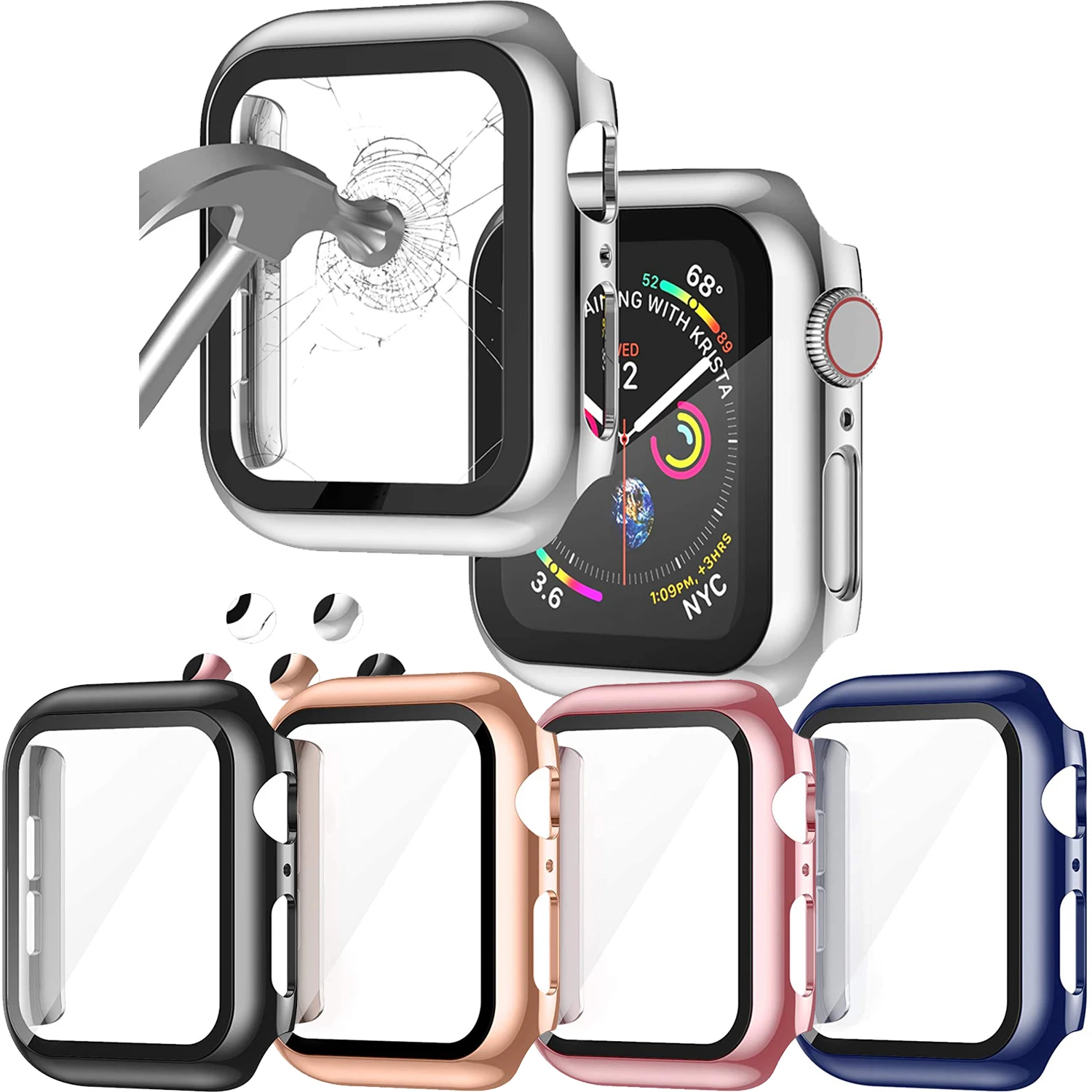 100x Glass + Cover for Apple Watch Case 45mm 41mm 44mm 40mm 42mm 38mm Screen Protector Accessories for iWatch Series7 6 5 4 3 se