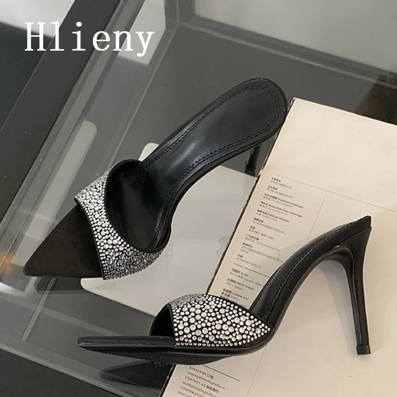 Hlieny Summer Design Crystal Pointed Toe Thin High Heels Woman Slippers Fashion Striptizerka Party Ladies Slide Shoes Sandals