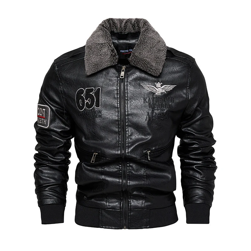 Winter Men's Warm PU Leather Jacket Mens Vintage Fur Collar Windbreaker Leather Jacket Men Motorcycle Jackets Biker Zipper Coats