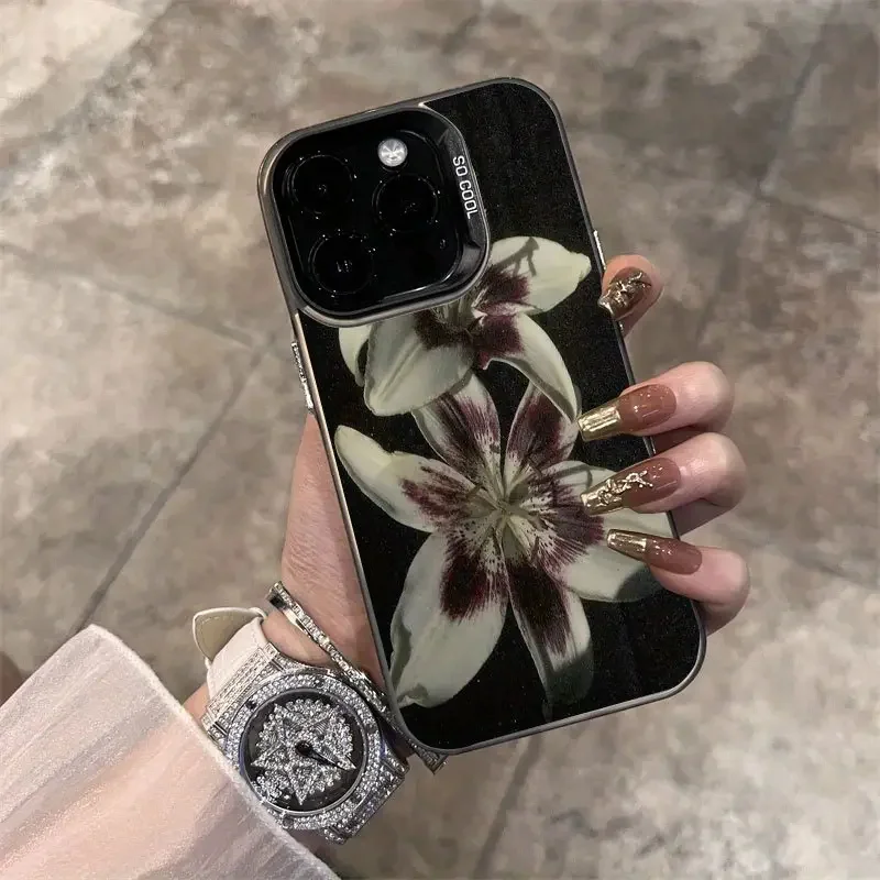 Oil Painting Lily Flower Retro Pattern Phone Case For iPhone 16 15 14 17 Air Pro Max 16E 13 12 11 7 8 SE 2022 Shockproof Cover - náhled 3