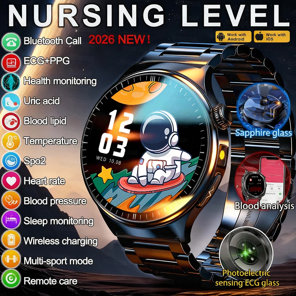 2026 New Smart Watch For Men AI Diagnosis Blood Lipids Uric Acid Body composition Test ECG+PPG Bluetooth Call Health Smartwatch