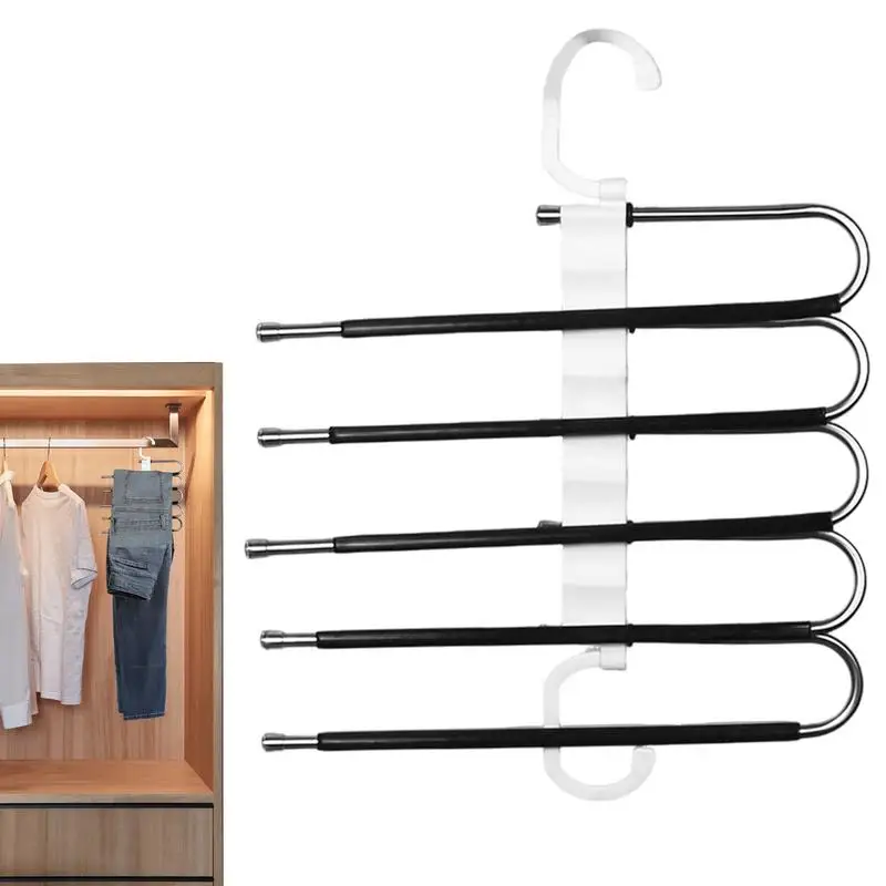 ไม้แขวนเสื้อสแตนเลสหลายชั้นสำหรับเก็บกางเกง rak penyimpanan Baju เก็บของในครัวเรือน