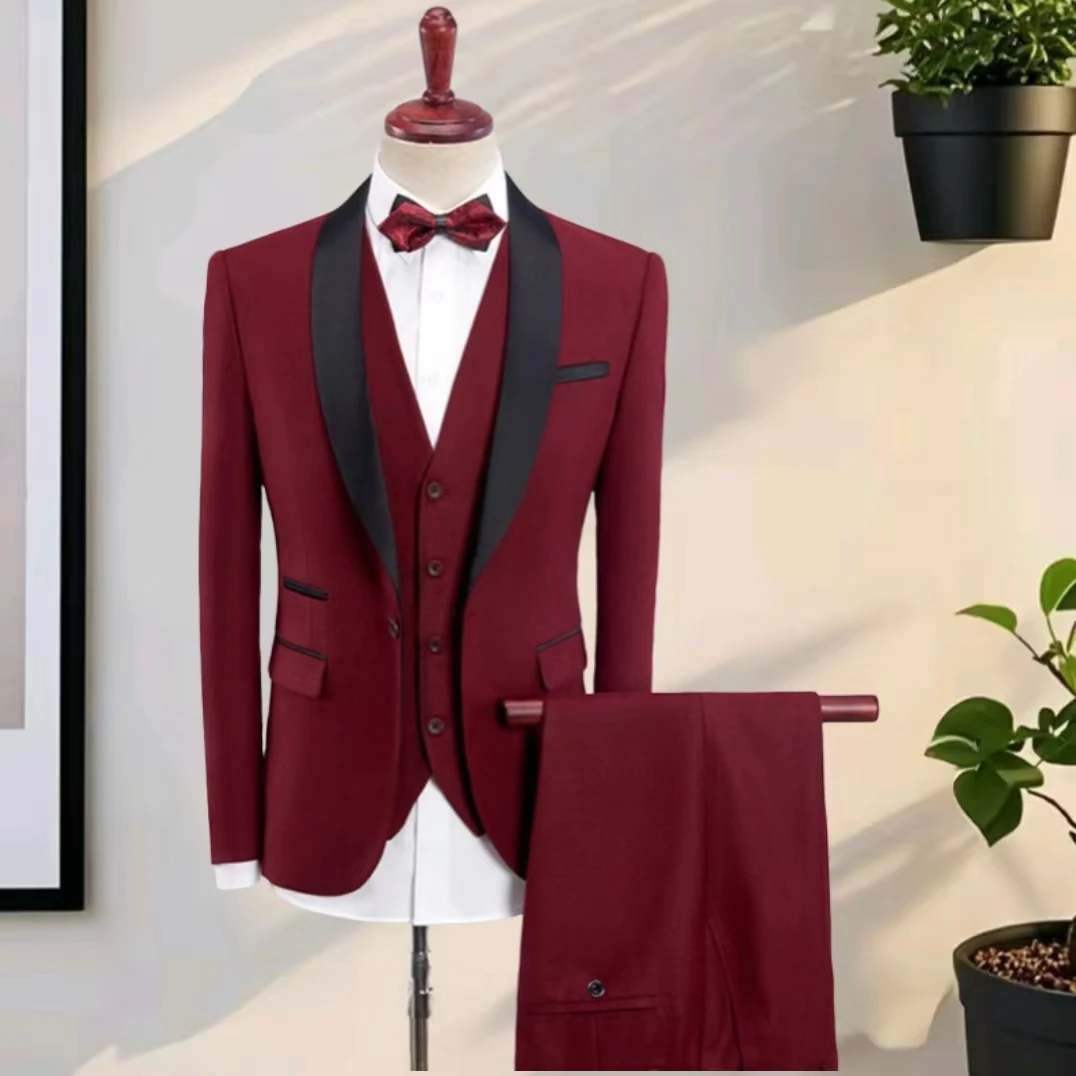 

Three-piece Groom Suit Pocket in A Slot High-quality Wedding Art Advanced Customization Business Activities Suit Men