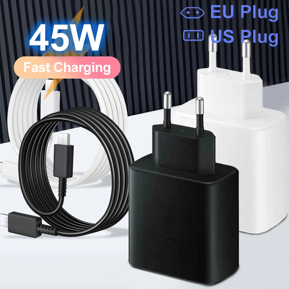 

Супербыстрое зарядное устройство PD USB-C 45 Вт для Samsung Galaxy S24 Ultra S23 S22 S21 Plus Note10 A54 A34 5A Кабель для быстрой зарядки типа C для передачи данных