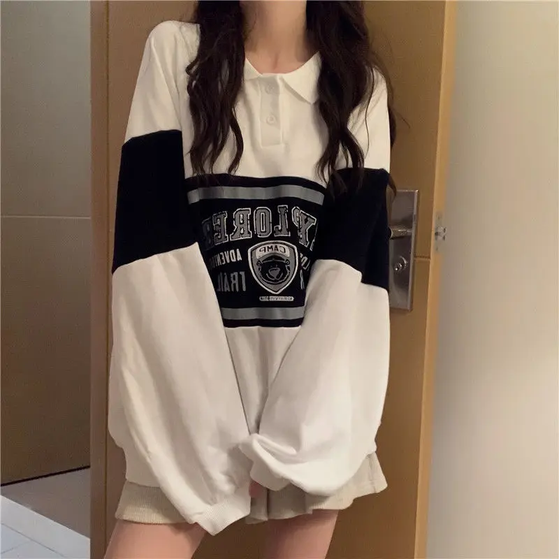 Print Sweatshirts Women Baggy Long Sleeve Harajuku Streetwear Elegant Autumn Preppy Korean Fashion Style Students Ropa Mujer Bew