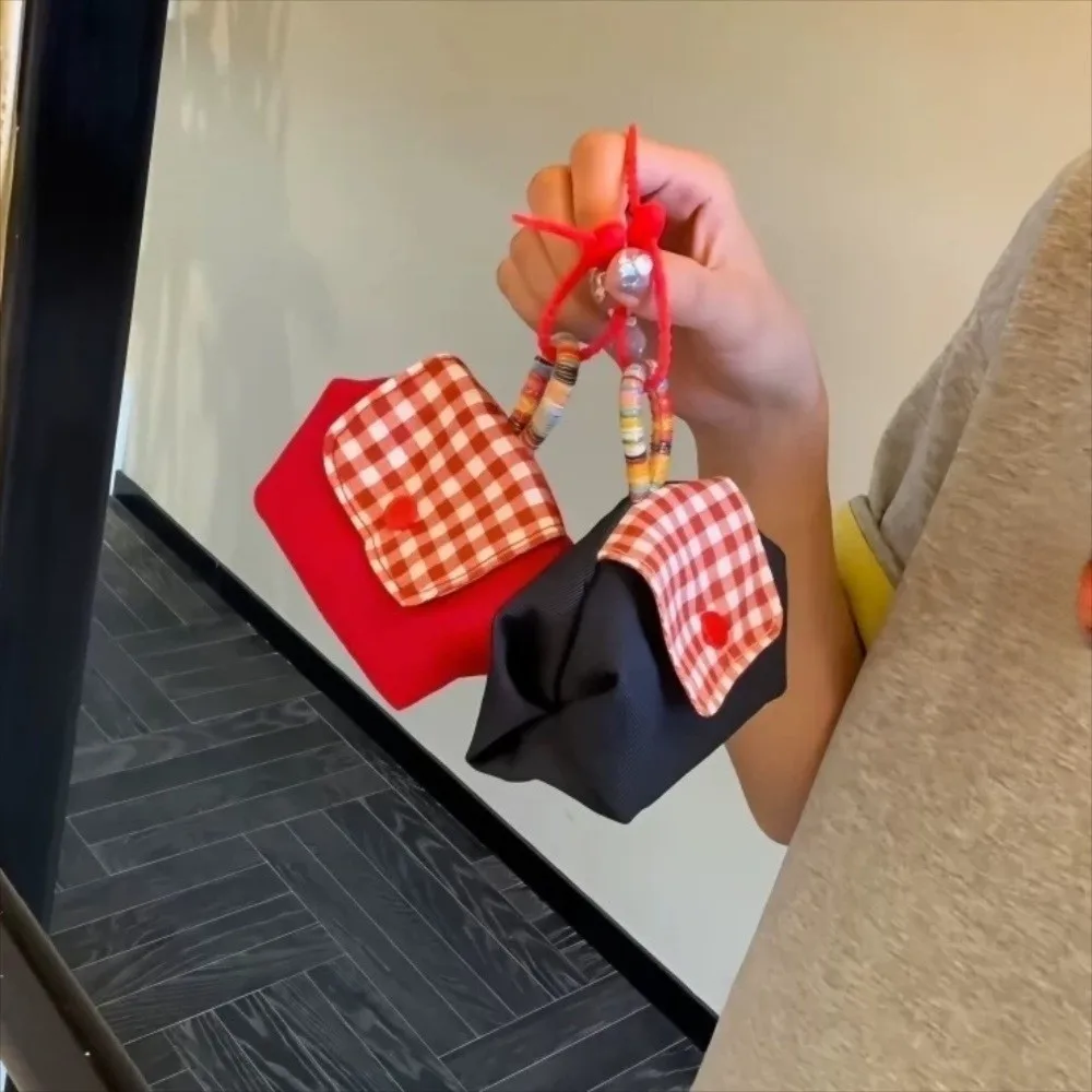 Tragbare Leinwand Plaid Lagerung Tasche Zipper Koreanischen Stil Kopfhörer Tasche Hängen Schlüsselbund Ethnischen Stil Geldbörse Damen