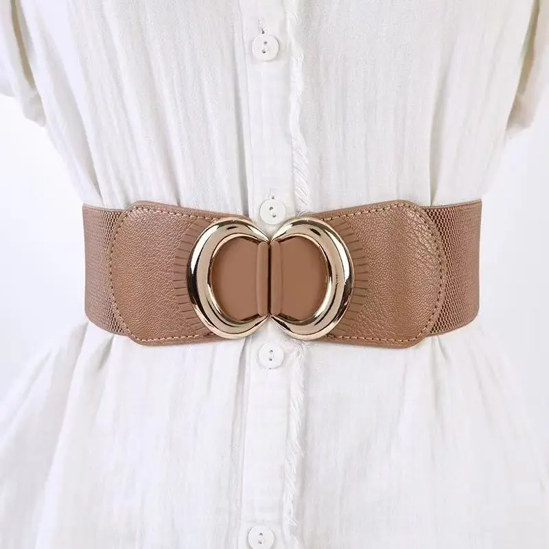 Elastic drawstring inlaid buckle waistband, fashionable Korean-style women's down jacket wide belt