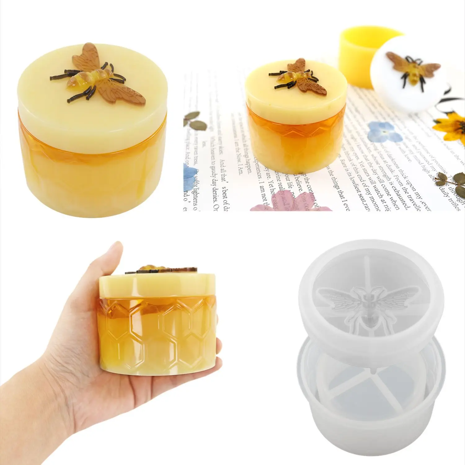 DIY Crystal Epoxy Resin Bee Honey Jar Mold Jewelry Box Storage Jar Silicone Mould DIY Home Decoration Tools