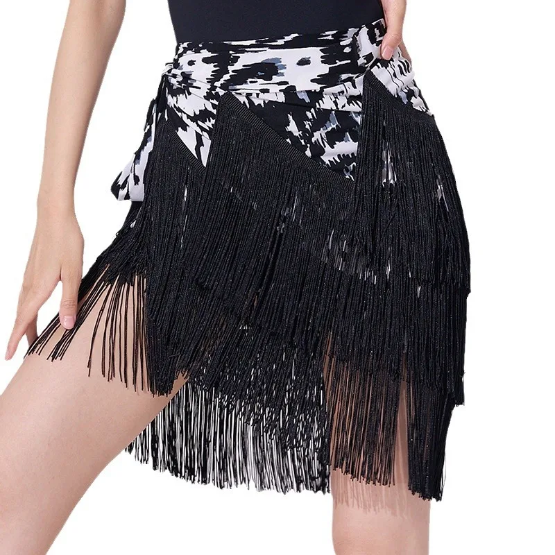 Black Fringe Latin Dance Skirts Women\'s Short Latin Dance Skirt, Performance Dress, Adult Dance Skirts Hip Scarf Practice Dress