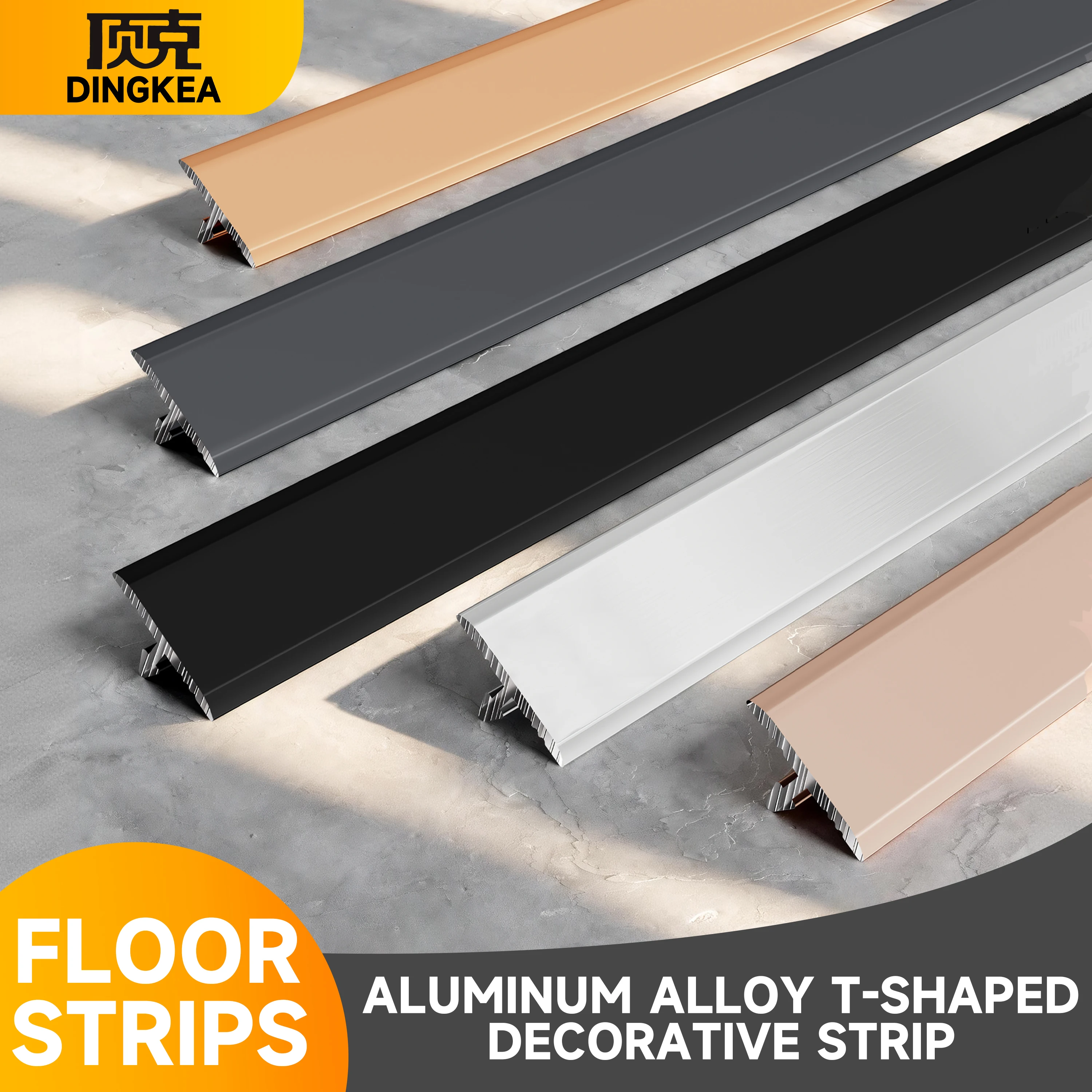 Perfil de aluminio tipo T de 20 mm y 50 cm, 6 piezas, tira de borde para azulejos, moldura de transición para pared y suelo, decorativa, 5 colores, tira metálica.