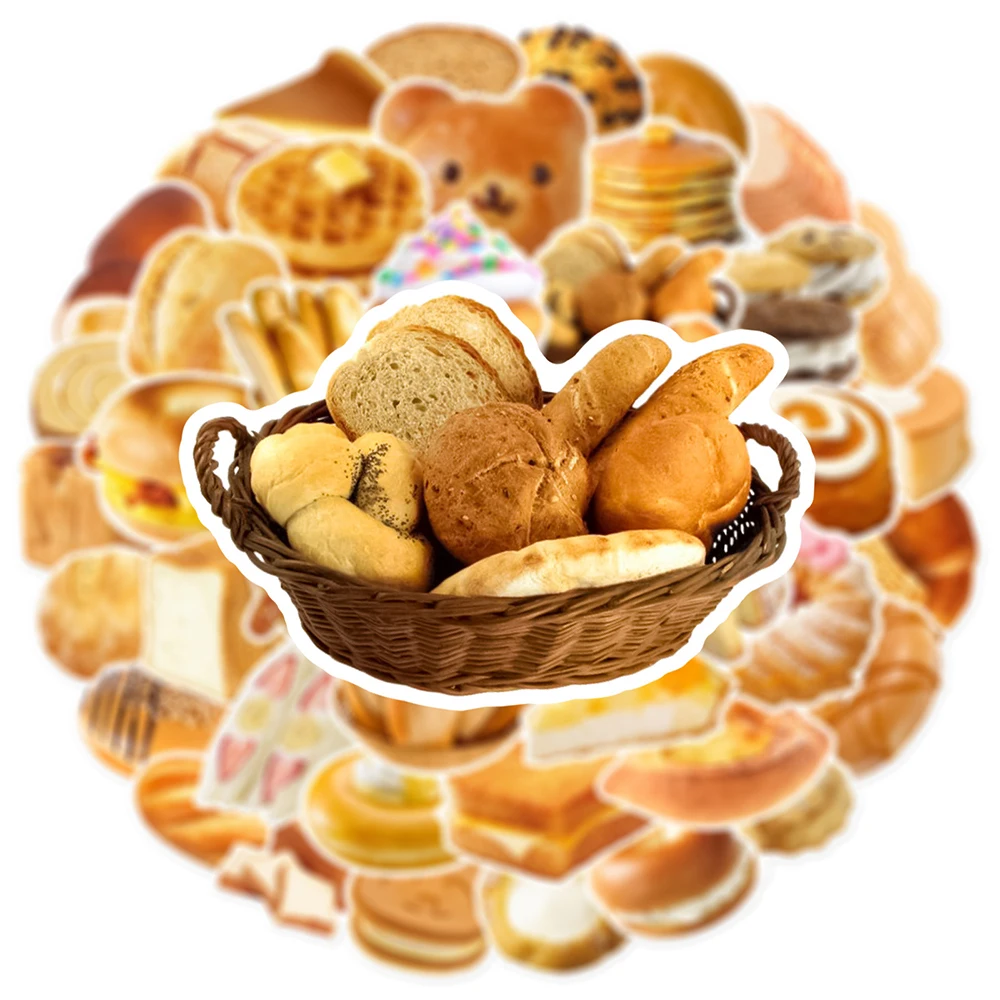 10/30/50pcs Gourmet Bread Cake Food Cartoon Stickers Aesthetic Decals Decorative Stationery Phone Case Laptop Cute Sticker Packs