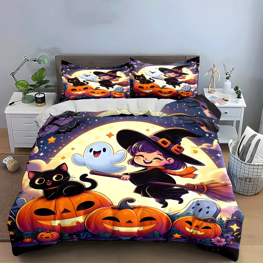 Halloween Witch Trio Adventure Theme Exquisite three-piece bedding set gift for kids and adults