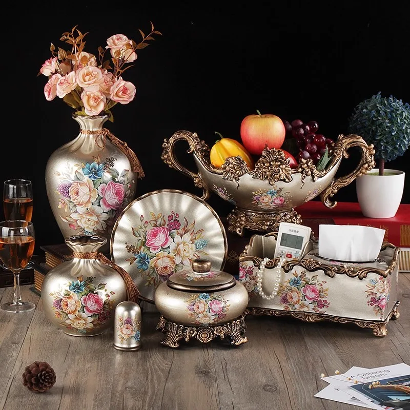 

7PCS/European style ceramic vase, tea table decoration, fruit tray set, living room entrance, TV cabinet, wine cabinet, home dec