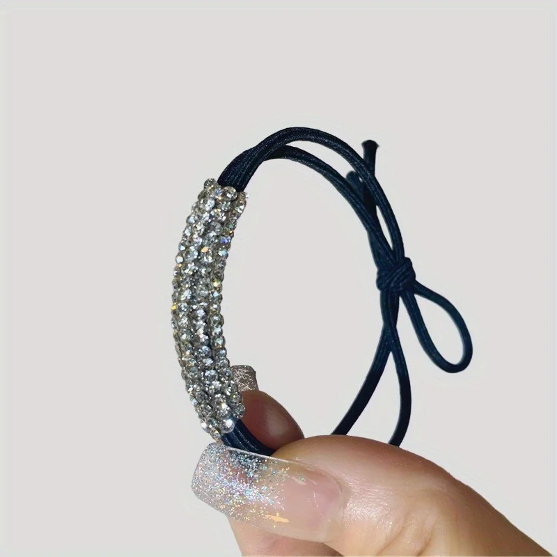 

Sparkling Rhinestone Hair Elastic Ropes No Damage Ponytail Ties for Women Girls Adjustable Party Wedding Accessories