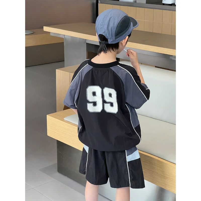 

2025 Summer New Kids Loose Outdoor Jersey Contrast Digital Fashion Print Two-Piece Set