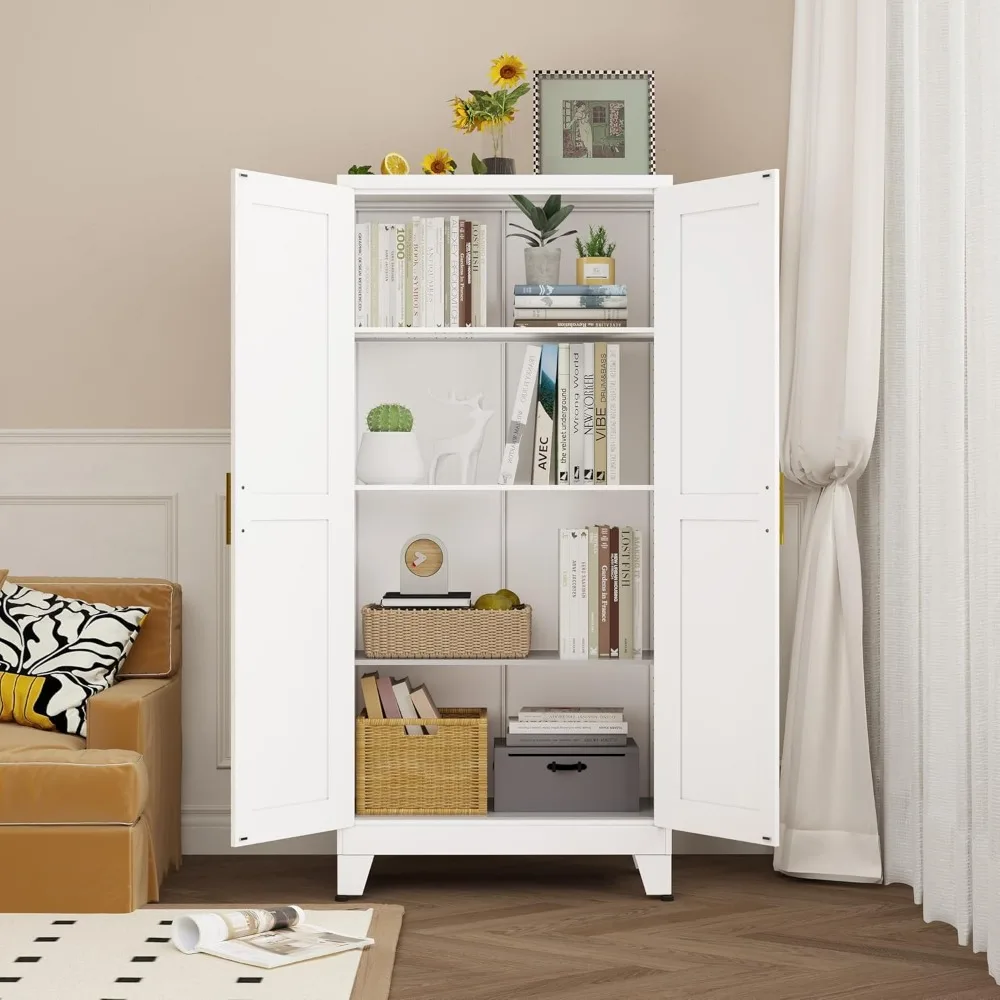 خزانة تخزين معدنية - 61 خزانة ملفات فولاذية طويلة مع بابين و3 أرفف قابلة للتعديل، خزانة تخزين متعددة الاستخدامات لـ H #4