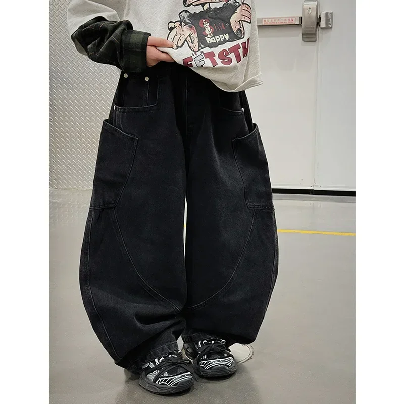 

Autumn New Boys and Girls Loose Casual Black Internet Celebrity Jeans Children's Trousers 2025