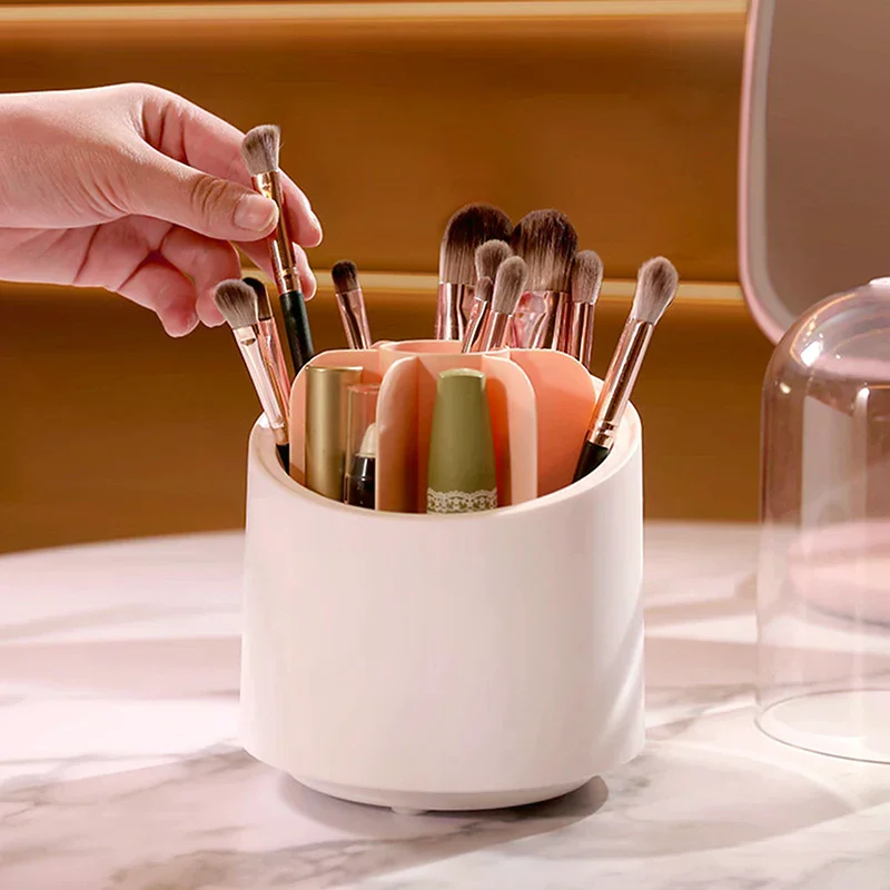 360° Rotating Makeup Brush Bucket With Dust-proof Cover Cosmetic Storage Box