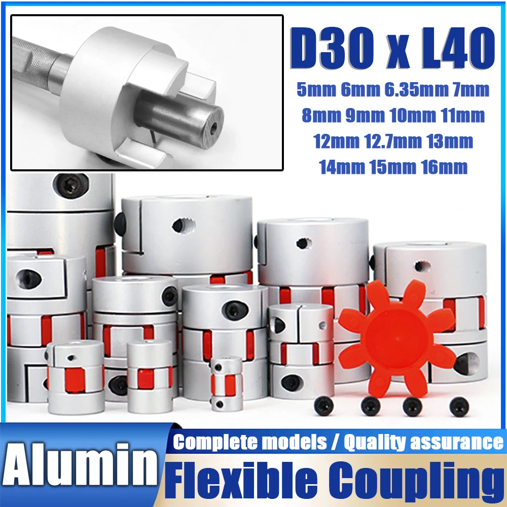 D30xL40 Jaw Shaft Coupler Spider Flexible Motor Aluminium Plum Flexible Coupling Bore 5mm to 12 13 14 15 16mm Encoder Connector