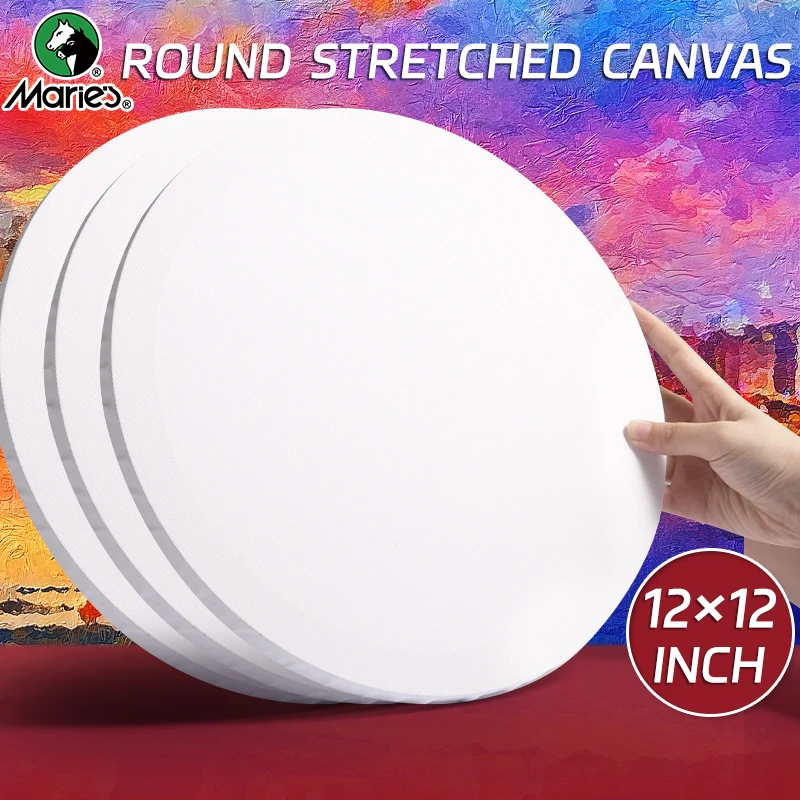 Marie's Round Prepared Canvas,Circular Blank Stretched Canvas for Acrylic,Gouache, Tempera,Flow Pouring Paint,for Childs,Adults