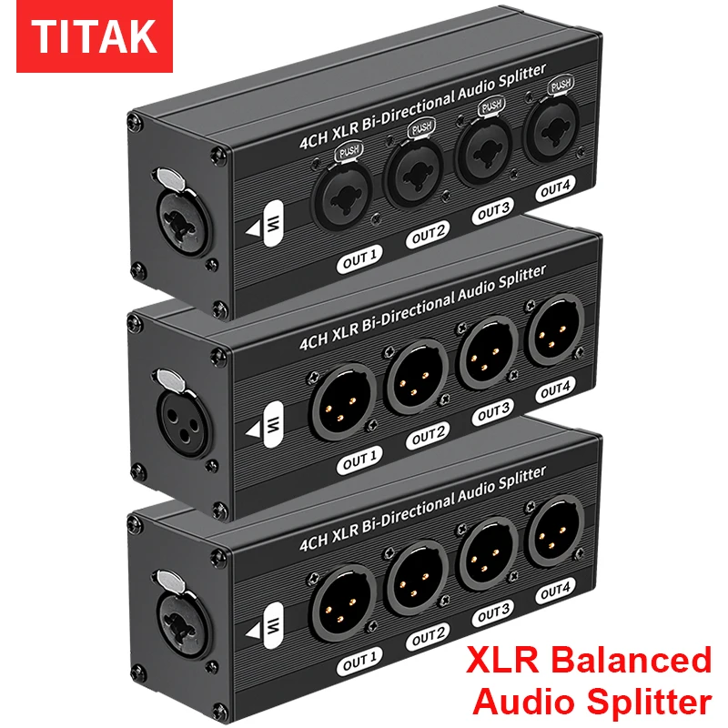 1X4 3Pin XLR Balanced Audio Splitter Gold Plated Connectors Male Female Amplifier Distributor for Stage Performance