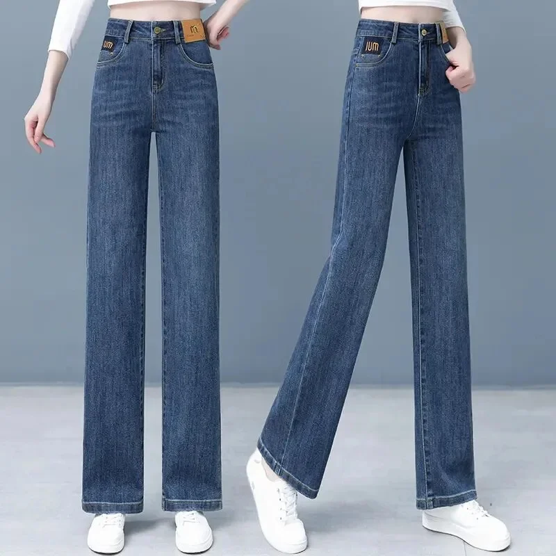 

Корейские женские прямые джинсовые брюки 2025, женские широкие ковбойские брюки, весна-лето, женские джинсы с высокой талией, большой размер 4XL