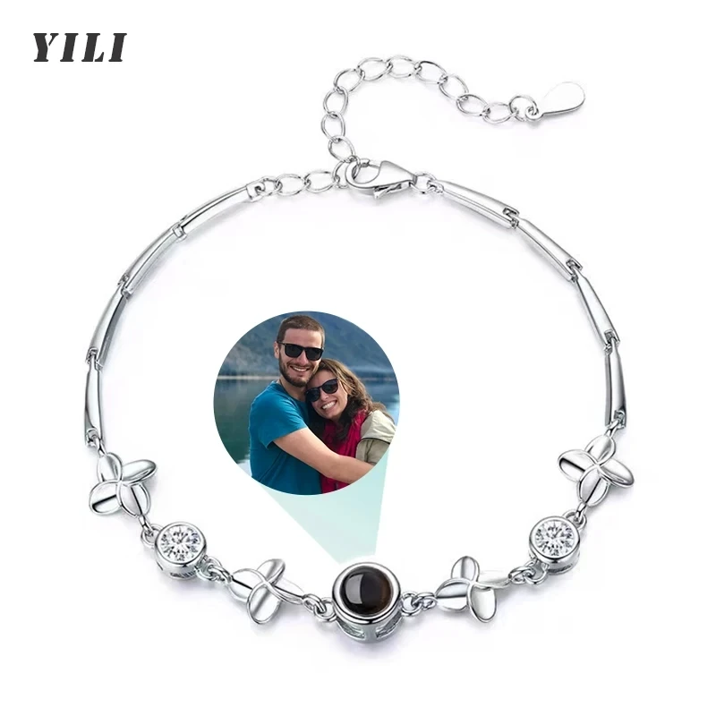 Personalisiertes Foto-Armband mit Bild im Inneren, 100 Sprachen 'Ich Liebe Dich' Projektions-Armband aus Edelstahl