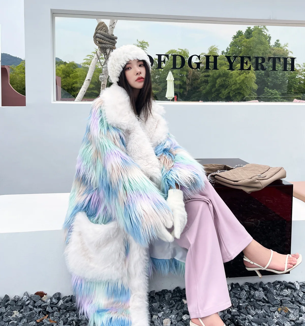Original Design Colored Faux Fur Coat Female Loose Lapel Long Jacket Lady Shaggy Outerwea Women's Winter Coats Free Shipping