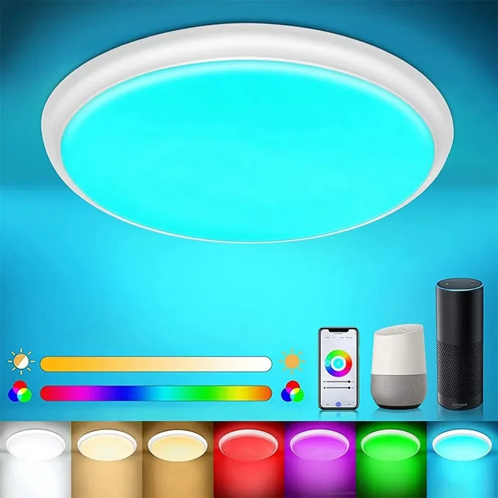 

Round Ceiling Light Smart WIFI LED RGBCW Tuya APP Dimmable Compatible with Alexa Google Assistant for Bedroom