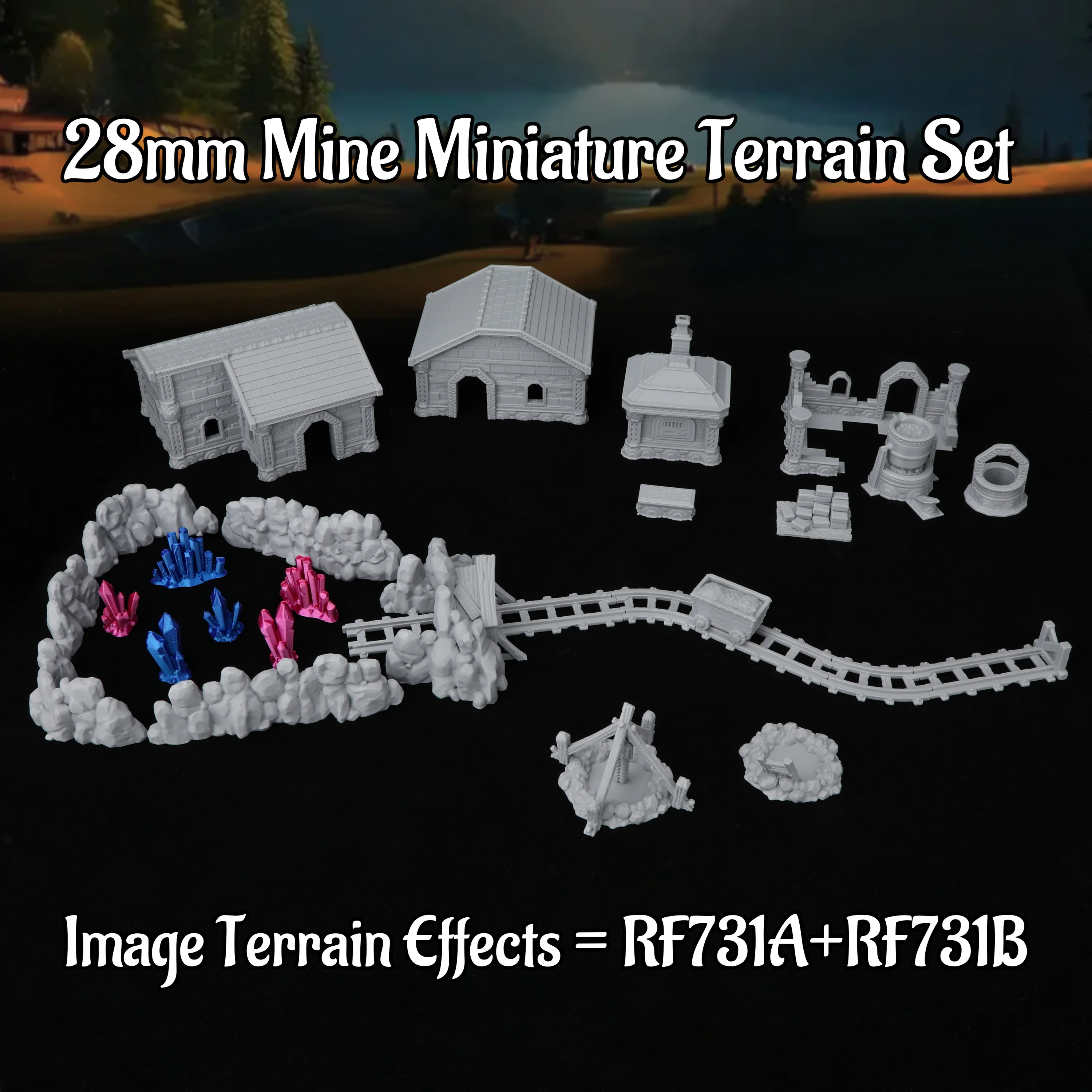 RPG Mining Area Terrain Set - Modular Buildings & Crystal Mine Diorama - Game Accessories & Collectible Gifts for Strategy
