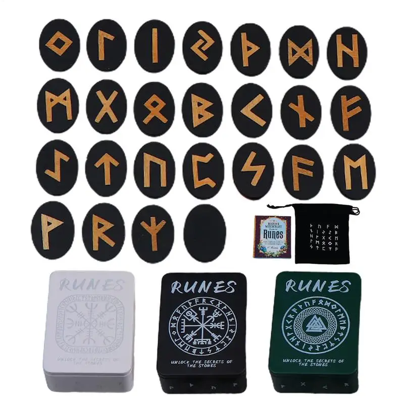 Witches Runes Set Altar Divination Tools with Manual and Storage Bag Wood Runes Altar Runes for Beginners Divination Board Game