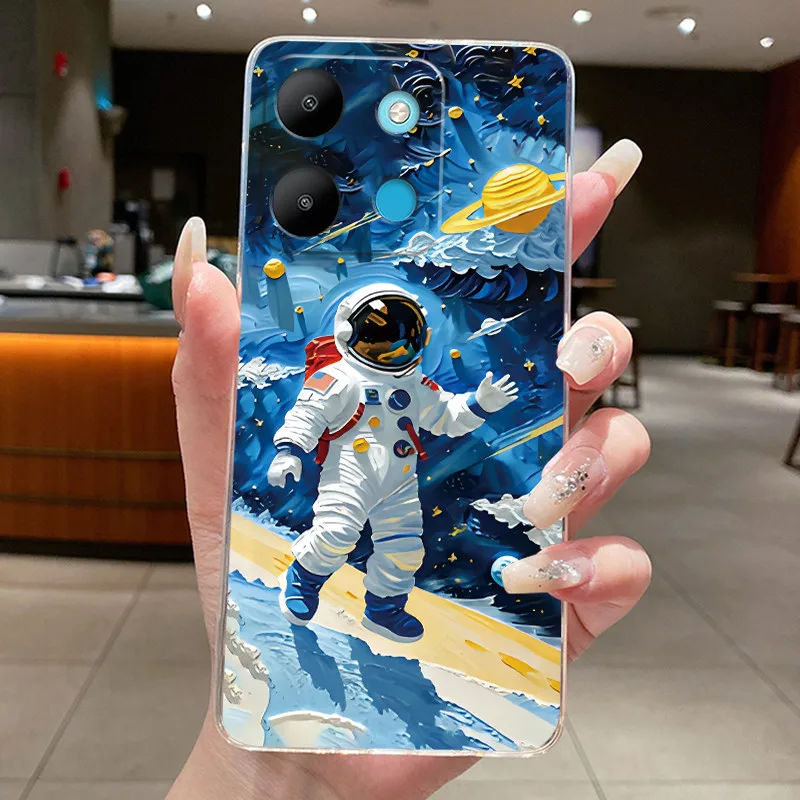 Per Tecno Spark Go 2023 BF7n Custodia Trasparente Estetica Moda Simpatico Gatto Astronauta Della Copertura Posteriore Del Silicone Morbido Trasparente TPU Cassa Del Telefono