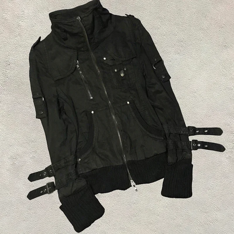 2025 Subcultural Black Coat Women American Vintage Gothic Casual Jackets Early Autumn New Slim Fit Zipper Tops Mujer Sweatshirt