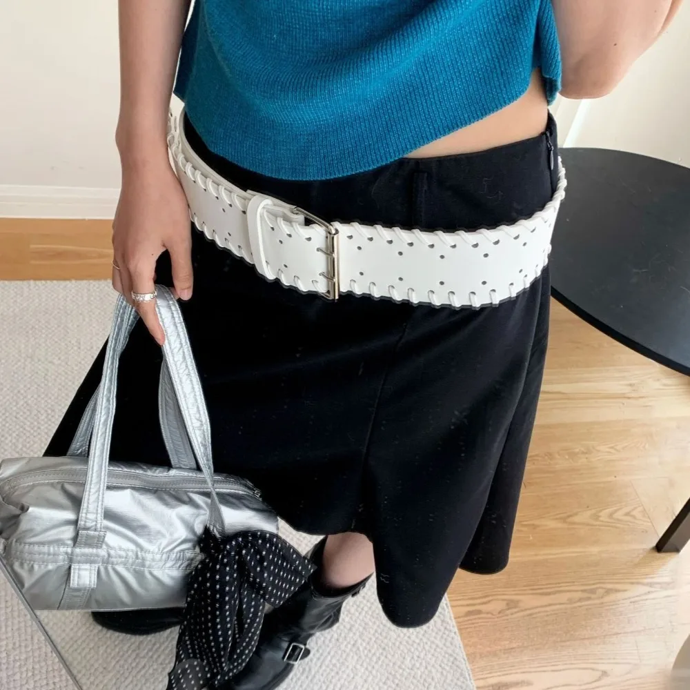 Gewebter PU-Lederbund Y2k Harajuku Damen Breiter Gürtel Koreanischer Stil Taillengürtel Western Cowboy Gürtel Jeans Dekorativ