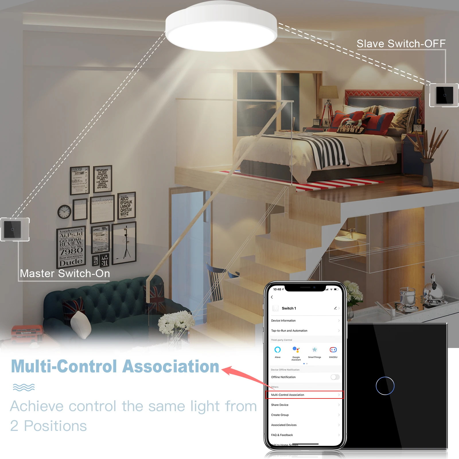 BSEED 1/2/3Gang 2Way Wifi Light Switches Smart Wall Switch For Stairs Google Home Tuya Wireless Control Blue LED Indicator 220V