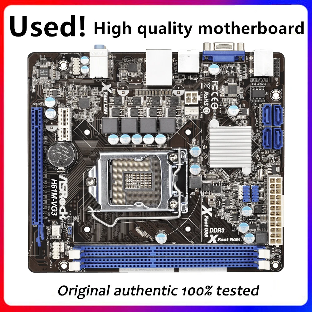 

Used MINI 17X19cm For ASRock H61M-VG3 Desktop Computer Motherboard LGA 1155 DDR3 For Intel H61 LGA1155 Desktop Mainboard SATA II