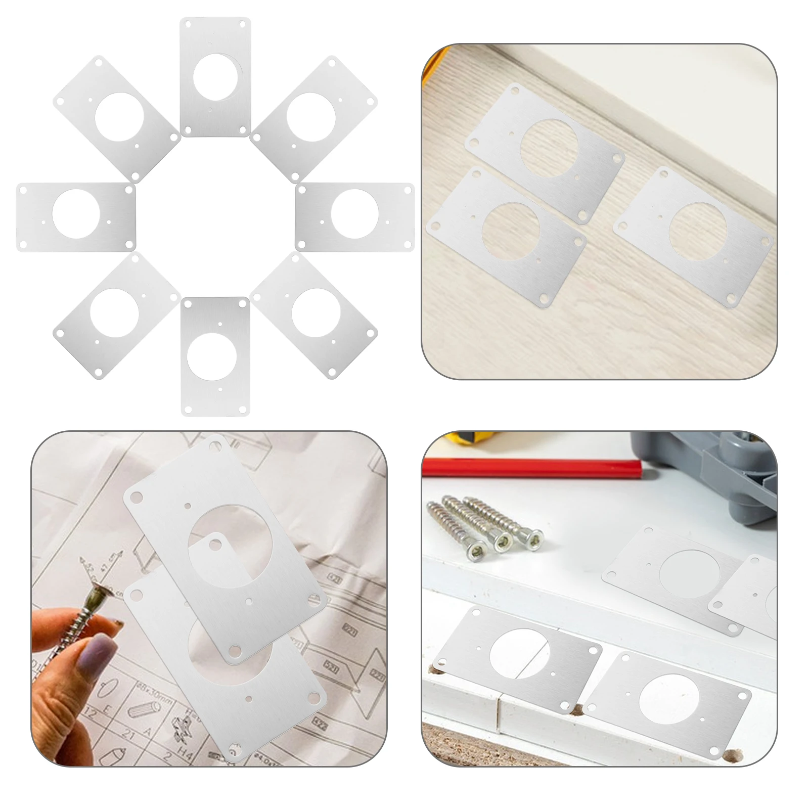 

8Pcs Hinge Repair Plate Stainless Steel Cabinet Door Fixing Bracket Kit Easy Installation Durable Door Hinge Repair Tools