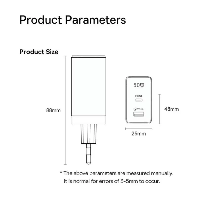 غان شاحن التوصيل 50 واط غان المزدوج ميناء الجدار شاحن USB شحن كتلة التوصيل محطة محور USB C و QC محول الطاقة للأقراص الذكية