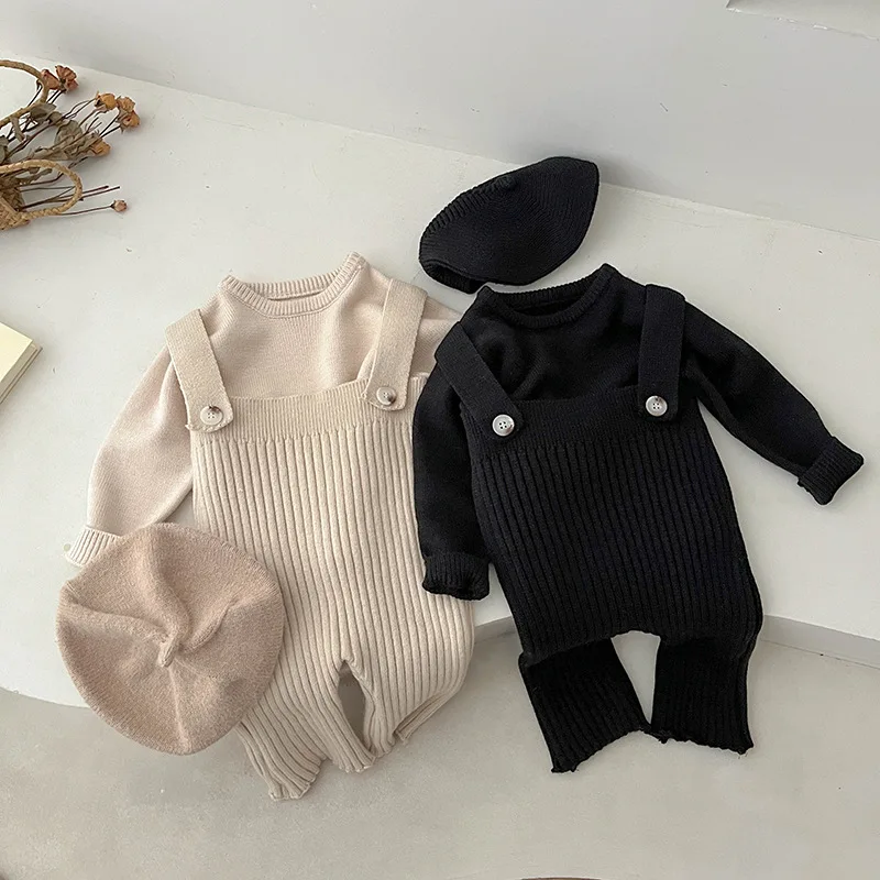 Autumn New Baby Sleeveless Knit Jumpsuit Newborn Toddler Solid Overalls Infant Cotton Romper Knitted Kids Boy Girl Clothes