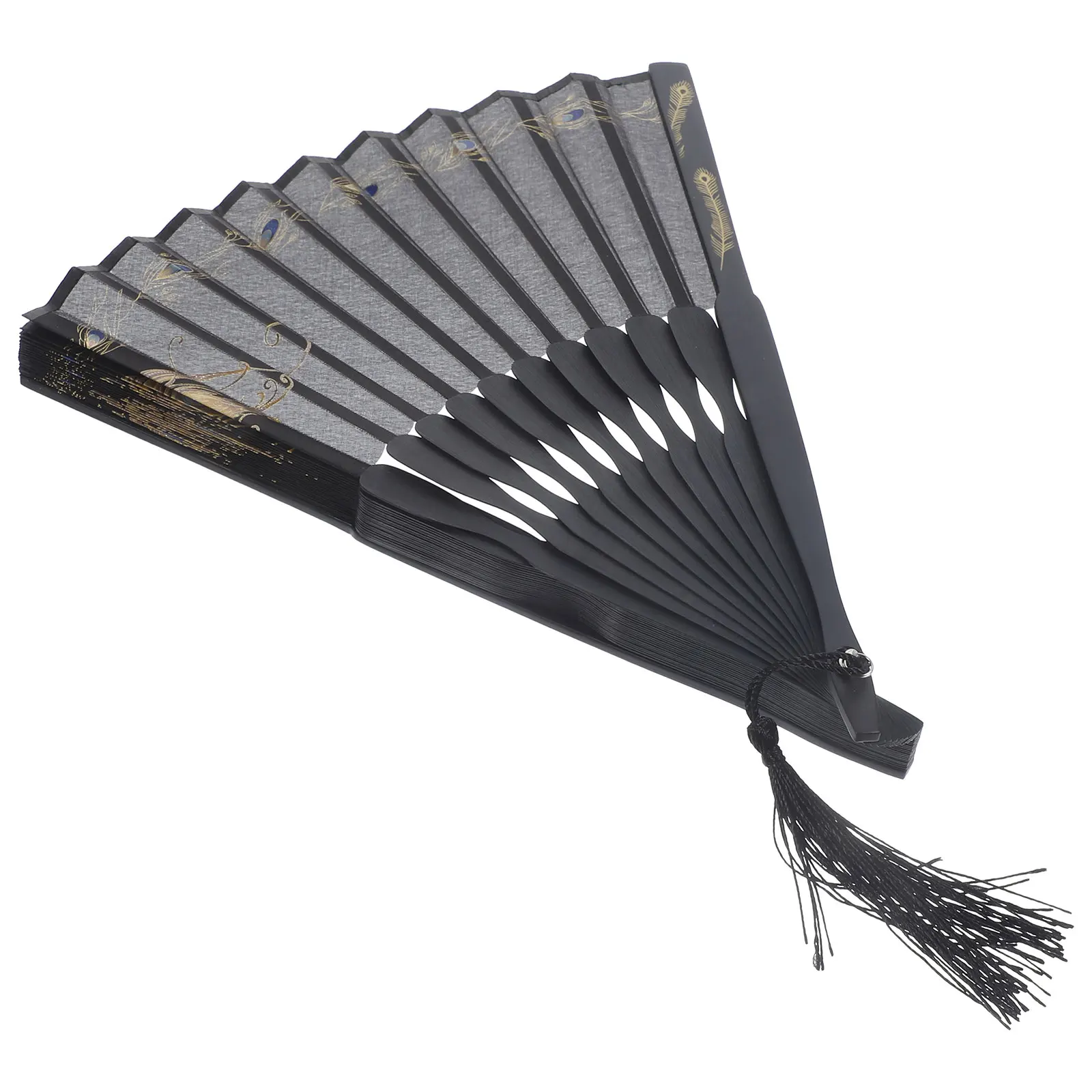 

Portable Vintage Folding Fan Peacock Plume Pattern H held Fans for Women Men Bamboo Style Decor Performance Props Dancing