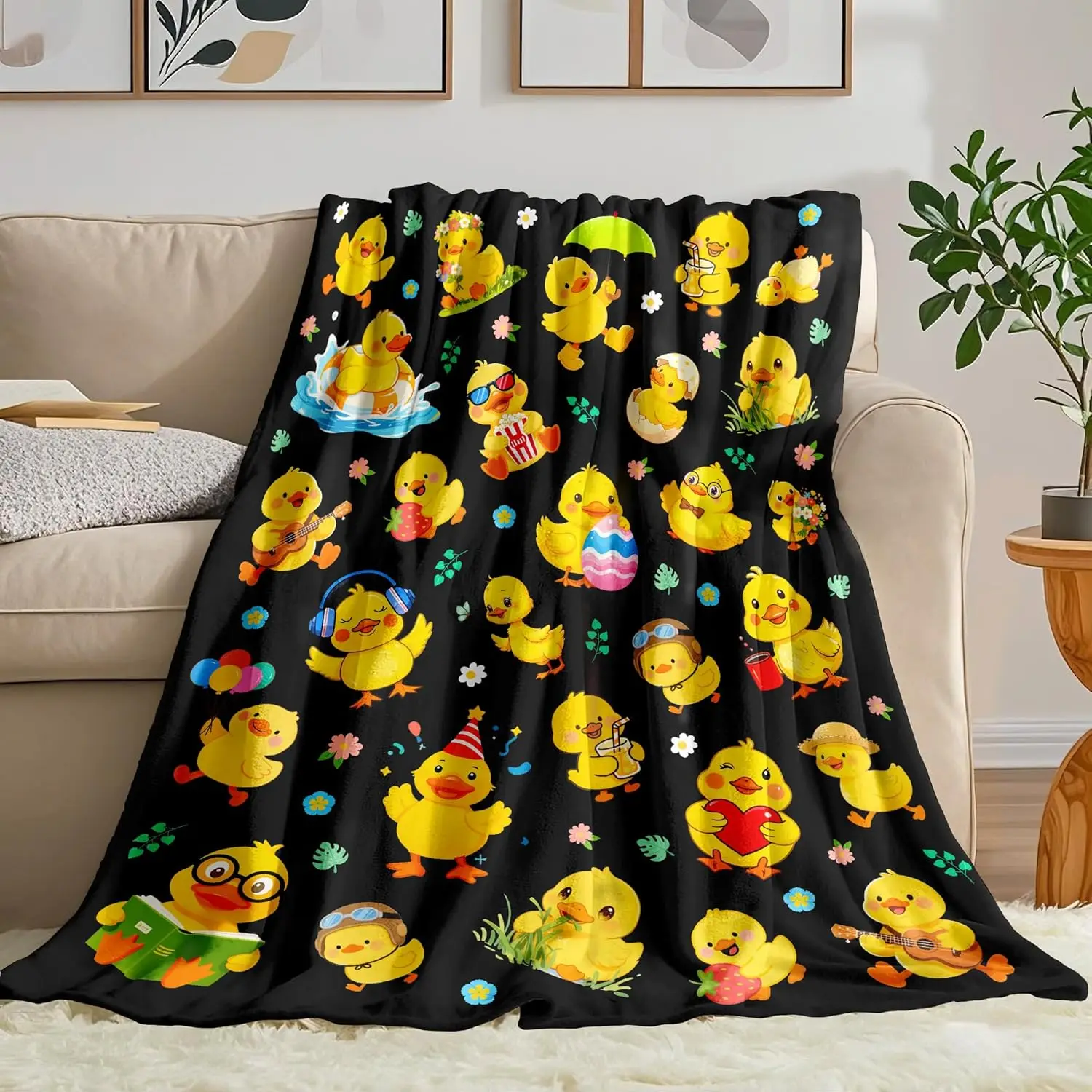 Cute Yellow Ducklings Blanket Soft Fleece Throw Kids Room Decor Easter Gift Playful Animal Design Home Decoration